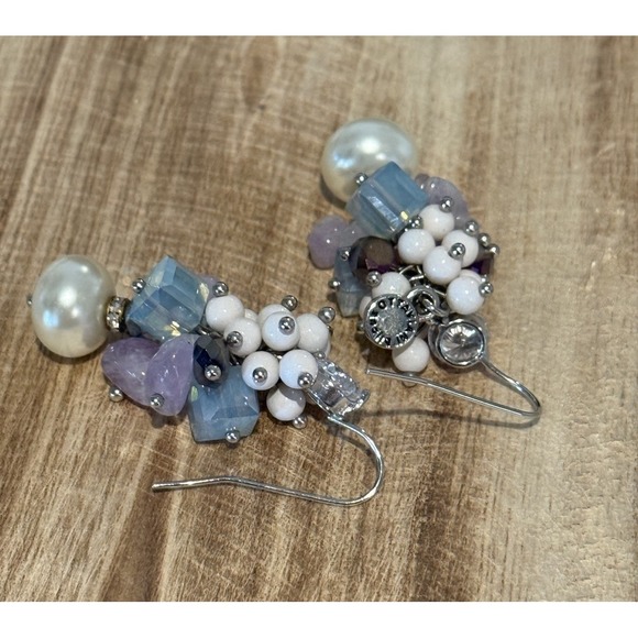 Ottaviani Bijoux Pearl & Crystal Cluster‎ Dangle Earrings Italy - Picture 6 of 6